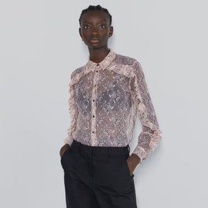 NWT Zara Pastel Pink Delicate Ruffle Lace Blouse